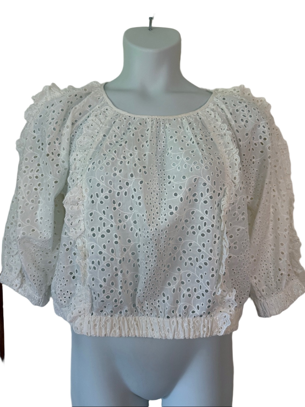 White House Black Market White Eyelet Peasant Blouse SKU1587